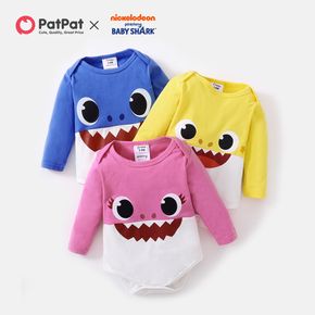 Baby Shark Cotton Shark Face Graphic Colorblock Bodysuit for Baby