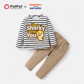 Baby Shark 2-piece Toddler Boy Cotton Stripe Tee and Solid Pants Set