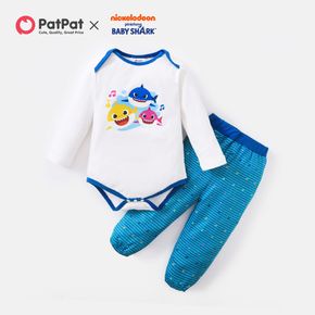 Baby Shark 2-piece Baby Boy/Girl Cotton Bodysuit and Stripe Pants Set