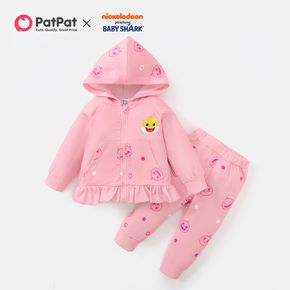 Baby Shark 2-piece Baby Girl Pink Hooded Zip-up Jacket and Allover Pants Set