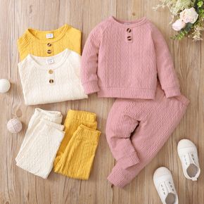 2pcs Baby Boy/Girl Solid Cable Knit Long-sleeve Top and Trousers Set