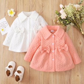 Baby Girl Solid Textured Lapel Button Down Bowknot Long-sleeve Jacket Outwear