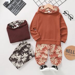 2-piece Toddler Boy/Girl Leaf Print Hoodie Sweatshirt and Pants Set