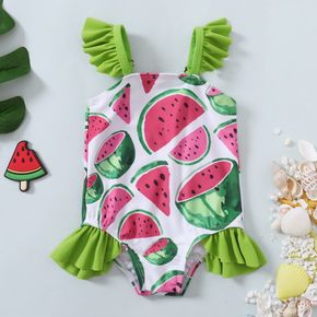 Baby Girl Allover Watermelon Print Ruffle Spaghetti Strap One-Piece Swimsuit