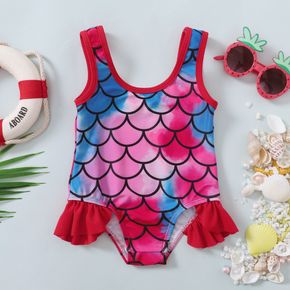 Baby Girl Mermaid Design Sleeveless Ruffle One-Piece Swimsuit
