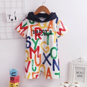 Baby Boy Allover Colorful Graffiti Letter Print Short-sleeve Hooded Romper