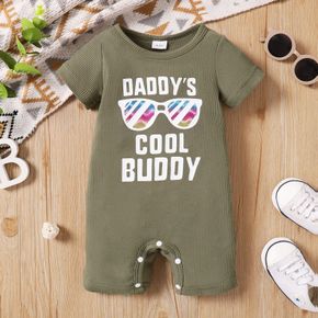 Baby Boy Waffle Short-sleeve Sunglasses and Letter Print Romper
