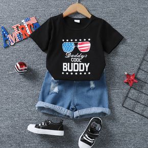 Independence Day 2pcs Toddler Boy Ripped Denim Shorts and Letter Print Tee Set