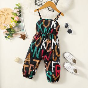 Baby Girl All Over Graffiti Letter Print Cami Jumpsuit