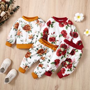 2pcs Baby Girl Allover Floral Print Long-sleeve Pullover Sweatshirt and Sweatpants Set