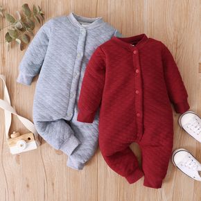 Baby Girl/Boy Solid Color Button Design Long-sleeve Jumpsuit