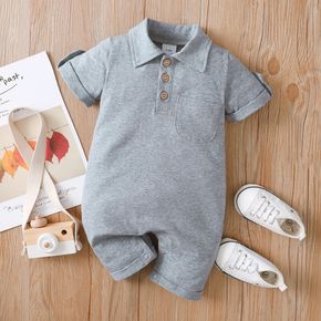 Baby Boy Grey Button Up Short-sleeve Romper