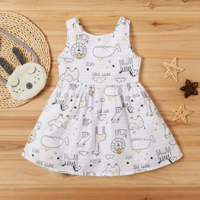 100% Cotton Animal Print Backless Sleeveless White Baby Dress