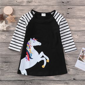 Baby / Toddler Girl Striped Unicorn Print Long-sleeve Dress