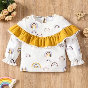 Toddler Girl Rainbow Print Flounce Long-sleeve Blouse