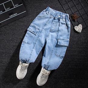 Toddler Boy Letter Embroidered Flap Pocket Denim Jeans