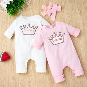 2pcs Letter and Crown Print Long-sleeve Baby Set
