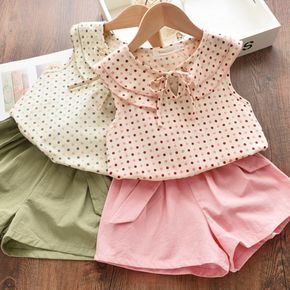 2-piece Baby / Toddler Girl Pretty Polka Dots Doll Collar Top and Solid Shorts Sets