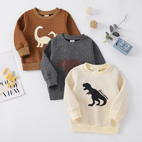 Toddler Boy Letter Dinosaur Print Textured Pullover Sweatshirt
