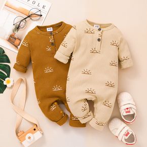 Baby Boy/Girl All Over Sun Print Ribbed Long-sleeve Jumpsuit