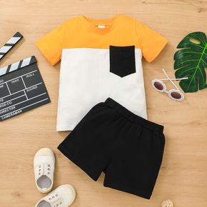 2pcs Toddler Boy Casual Colorblock SpliceTee and Shorts Set