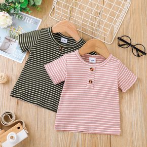 Baby Boy/Girl Striped Ribbed Round Neck Short-sleeve T-shirt