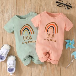 Baby Boy Rainbow and Letter Print Waffle Short-sleeve Romper