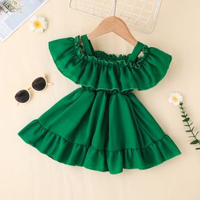 طفلة خضراء داكنة السباغيتي حزام كشكش فستان شيفون
