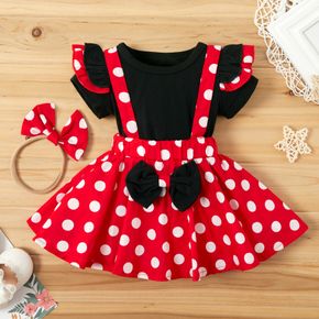3pcs Polka Dots Print Short-sleeve Black and Red Baby Set