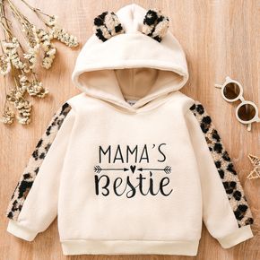 Toddler Girl Letter Embroidered Leopard Ear Design Polar Fleece Fuzzy Hoodie Sweatshirt