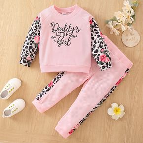 2-piece Toddler Girl Letter Floral Print Pullover Sweatshirt and Elasticized Pants Set