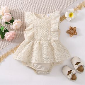 Baby Girl Solid Lace Ruffle Trim Tank Romper