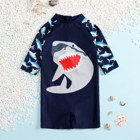 Toddler Boy Shark Print Long-sleeve One-piece Swimsuit