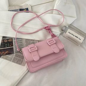 Pure Color Minimalist Leather Flap Crossbody Purse Handbag for Women