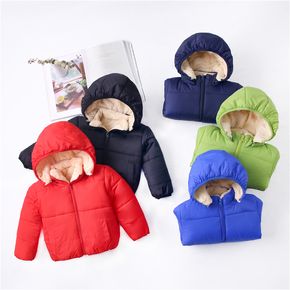Solid Fleece-lining Hooded Long-sleeve Baby Coat Jacket