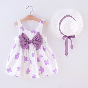 Toddler Girl Bowknot Floral Dress With Hat