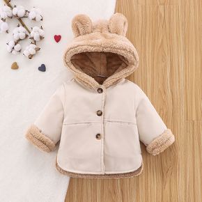 3D Bear Ear Hooded Long-sleeve Thickened Fleece Lined Baby Coat