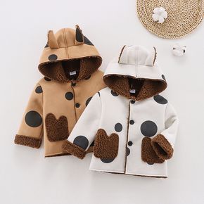 Baby All Over Polka Dots 3D Ears Hooded Long-sleeve Thickened Fleece Lined Suede Coat