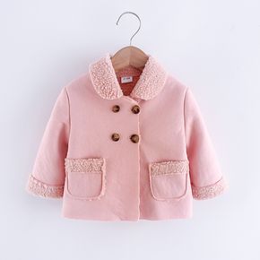 Baby Pink Imitation Suede Thickened Fleece Lined Lapel Long-sleeve Outwear Jacket
