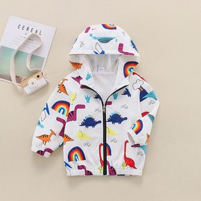 Baby Boy Dinosaur Rainbow Print Zipper Hooded Jacket