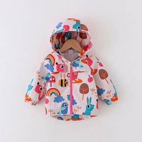 Baby All Over Cartoon Animal and Rainbow Print Long-sleeve Zip Jacket