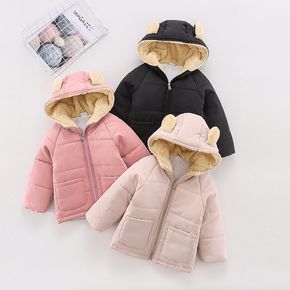 Toddler Boy/Girl Ear Design Zipper  Fleece Lined Hooded Coat