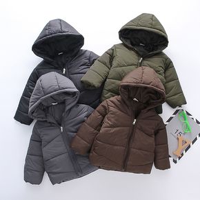 Toddler Girl/Boy Zipper Solid Color Hooded Overcoat