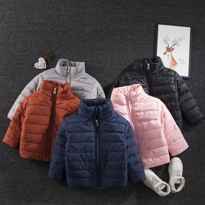 Toddler Boy/Girl Solid Color Zipper Stand Collar Coat