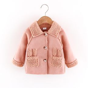 Baby Girl Pink Suede Splicing Thickened Fuzzy Fleece Lapel Long-sleeve Coat