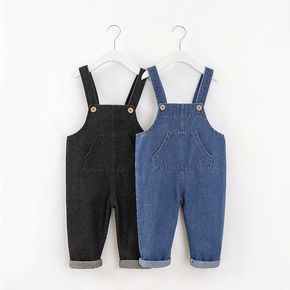 Macacão de cor sólida com design de bolso jeans casual para criança