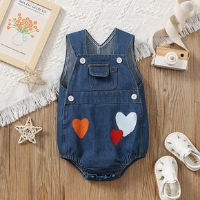 Baby Girl 95% Cotton Denim Love Heart Print Overalls Shorts