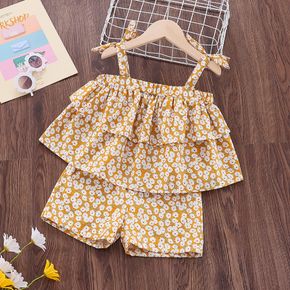 2pcs Toddler Girl Floral Print Bowknot Design Layered Camisole and Shorts Set