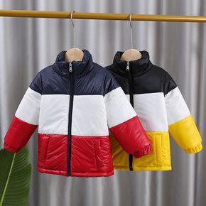 Toddler Boy/Girl Trendy Colorblock Stand Collar Zipper Design Padded Coat