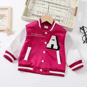 Toddler Girl Letter Embroidered Striped Button Design Bomber Jacket